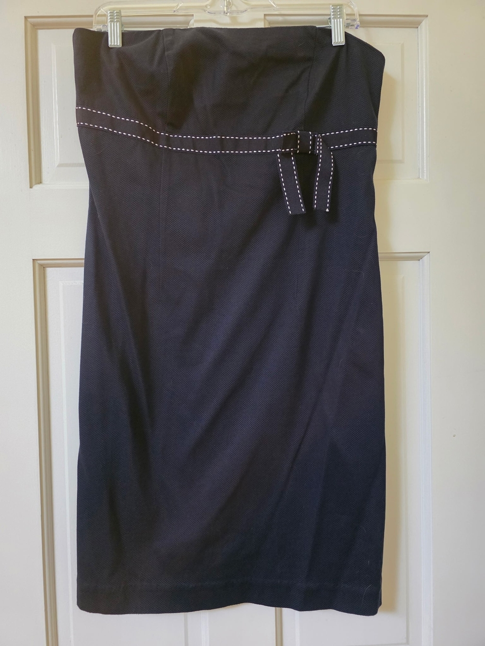 Tommy Hilfiger Strapless Midi Dress w/ White Topstitching, Stretch, Navy Size 10